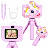 Cumpara ieftin Aparat Foto Digital Copii, 1080P HD, Ecran IPS 2.0", Camera Dubla, Foto/Video, 5 Jocuri, Trepied, USB, Mov