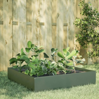 Gossi strat inaltat de gradina, verde masliniu, 100x100x33,5 cm, otel foto