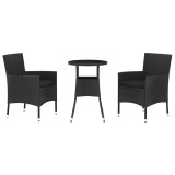 Cumpara ieftin Set bistro de gradina cu perne, 3 piese, negru, poliratan
