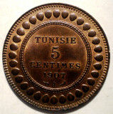 E.216 TUNISIA PROTECTORAT FRANCEZ MUHAMMAD AL-NASIR BEY 5 CENTIMES 1907 XF/AUNC, Africa, Bronz
