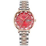 Cumpara ieftin Ceas dama Poedagar CS1375, otel inoxidabil, argintiu-rose gold, cadran rosu