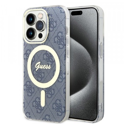 Husa MagSafe pentru Apple iPhone 15 Pro, Guess, IML 4G, Albastra foto