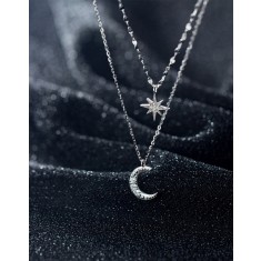 Lantisor Argint Lung si ---STEA si Luna --- Pentru Femei ARG233C