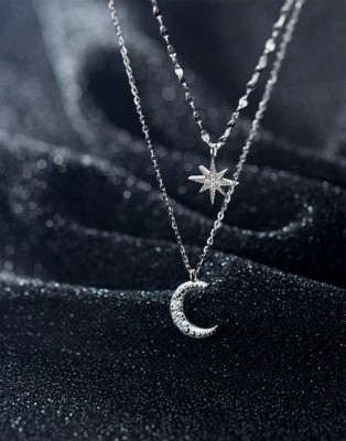 Lantisor Argint Lung si ---STEA si Luna --- Pentru Femei ARG233C foto