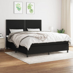 vidaXL Pat box spring cu saltea, negru, 180x200 cm, catifea