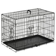 Cusca de transport pentru animale cu 2 usi cu inchidere de siguranta dubla, fir de otel si ABS 76&times;46&times;52cm Negru PawHut | Aosom Romania