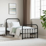 VidaXL Cadru pat metalic cu tăblii de cap/picioare, negru, 90x190 cm