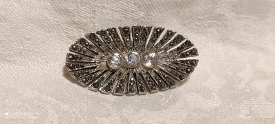 argint BROSA ornata cu ZIRCONII si MARCASITE manopera EXCEPTIONALA unica VECHE foto