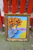 Goblen Vechi cu Ramă, 33x39 cm, Tapiserie Cusută Manual, Antichitate Decorativă