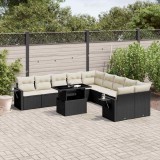 vidaXL Set canapele de grădină cu perne, 11 piese, negru, poliratan