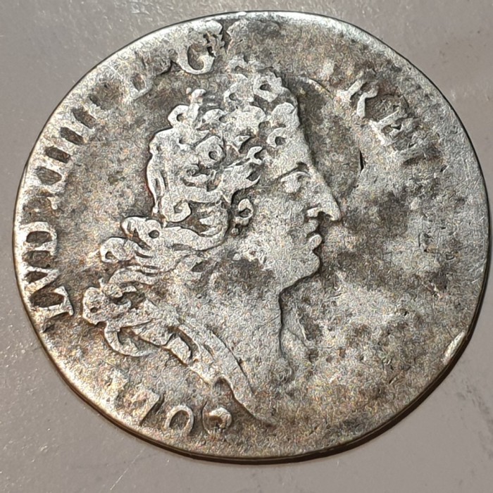 Franța 5 sols 1/16 Ecu 1702 D argint Regele Soare