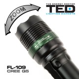 Lanterna LED TED FL-109, 5W, 240lm, Zoom, Metal, IP65, Acumulator 18650 inclus, Incarcator Auto+220V
