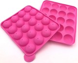 Forma Cake Pops si Bomboane de Ciocolata pentru Candy Bar, 20 de Bile de 3.7cm cu Bat Inclus, din Silicon Tratat Non Toxic, Roz, 18 x 22.5cm CBD CORAL