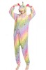 Pijama Dama Pufoasa Unicorn Multicolor, Salopeta Kigurumi cu Gluga, Maneci Lungi si Fermoar, Material Fleece, Marimi S-XL