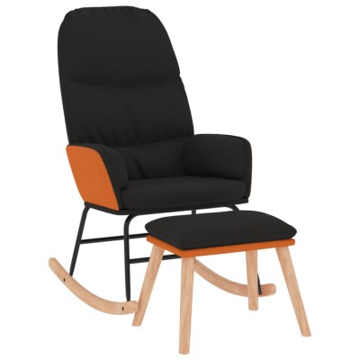 Scaun balansoar cu taburet, negru, textil foto