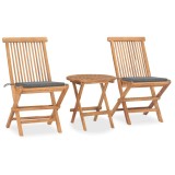 Cumpara ieftin Set mobilier exterior pliabil cu perne, 3 piese, lemn masiv tec