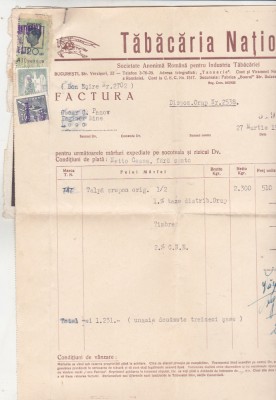 bnk fil Timbre fiscale pe factura si chitanta Tabacaria nationala 1942 foto