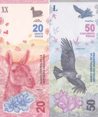 Bancnota Argentina 20 si 50 Pesos 2017/18 - PNew UNC ( set x2 ) foto
