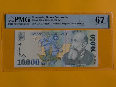 Romania-10000 lei 1999 UNC gradata PMG 67 foto