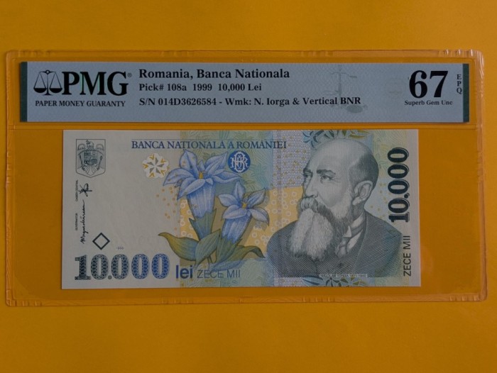 Romania-10000 lei 1999 UNC gradata PMG 67