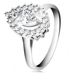 Inel din argint 925, contur de picătură cu un zirconiu transparent în formă de lacrimă - Marime inel: 49