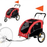 PawHut 2-&icirc;n-1 remorcă pentru bicicletă &amp; cărucior pliabil pentru c&acirc;ini mici &amp; mijlocii p&acirc;nă la 20 kg, Roșu | Aosom Romania