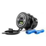 Incarcator auto/moto impermeabil AMiO MOD-08 cu USB + USB-C, 2 porturi QC3.0, 12/24V, iluminare rosie, pentru motociclete, quads, barci, scutere,