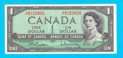 Bancnotă Canada (pick 75) 1 Dollar 1954 UNC serie: C/F 81238.. foto