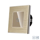 Cumpara ieftin Intrerupator touch cu variator cap scara/cruce, rama aluminiu auriu Luxion