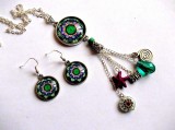 set colier si cercei cu sticla si howlite color 34004