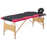Masa pliabila de masaj, 2 zone, negru si roz, lemn GartenMobel Dekor, vidaXL