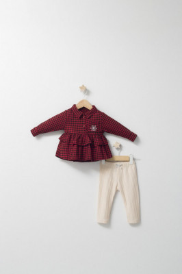 Set cu pantalonasi si camasuta in carouri pentru bebelusi Ballon, Tongs baby (Culoare: Rosu, Marime: 24-36 luni) foto