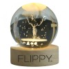 Lampa LED Decorativa, Flippy, cu Bila de Cristal cu Diametru 6cm, Model Cerb 3D, Alimentare USB, Suport din Lemn, Lumina Alb Cald
