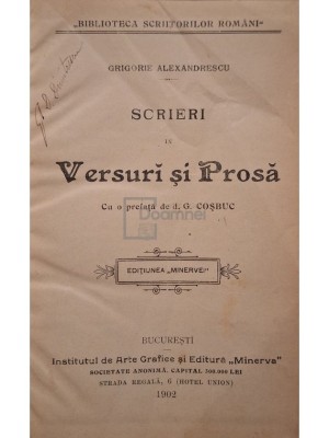 Grigore Alexandrescu - Scrieri in versuri si prosa (Editia: 1902) foto
