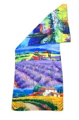 Esarfa tip sal doua fete pictata 14, Dacali, matase, mov/galben, 180x70cm foto