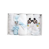 Trusou Botez cu 7 piese - Mickey Mouse brodat - ALB - ALBASTRU - TB75