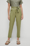 Medicine pantaloni femei, culoarea verde, drept, medium waist