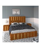 Pat Tapitat Mexic Caramiziu + Saltea 20cm Grosime + Noptiere Tapitate 160x200cm