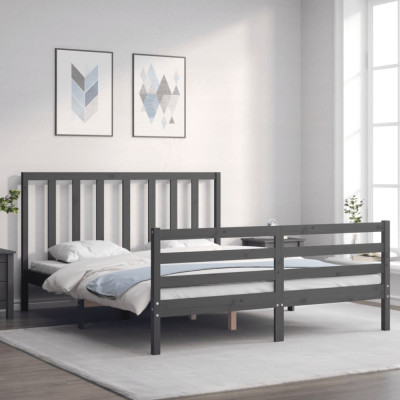 Cadru de pat cu tablie, gri, 160x200 cm, lemn masiv GartenMobel Dekor foto
