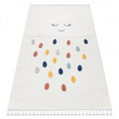 Covor YOYO GD63 alb / albastru inchis - Nor, picături pentru copii, structural, senzorial Franjuri, 80x150 cm