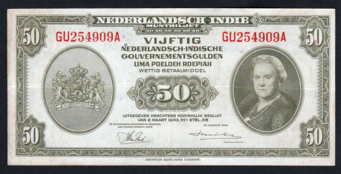Indiile Olandeze 50 Gulden GU254909A 1943 P#116a