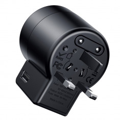 Adaptor Priza Baseus, Rotation Type Travel EU/UK/USA, 2 x USB, Negru foto