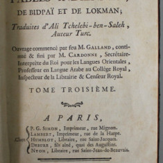 CONTES ET FABLES INDIENNES DE BIDPAI ET DE LOKMAN , TOME TROISIEME , 1778
