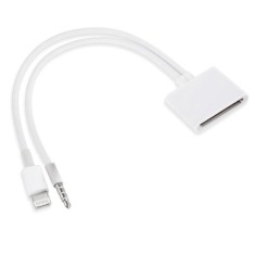 Cablu adaptor compatibil Iphone tip Lightning 8 pini si Audio Jack 3.5mm tata la 30 pini mama, pentru Iphone 5/6/7/s/c/plus, Ipad, Ipod, pentru iOS 8