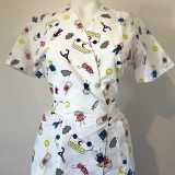 Bluza medicala kimono alba cu imprimeu, model Kids - L