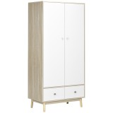 HOMCOM Dulap haine, 2 sertare si cuier, cu 2 usi, cu 4 compartimente, dulap cu sertar rezistent la apa si usor de curatat, alb, 90x50x190cm | Aosom Ro