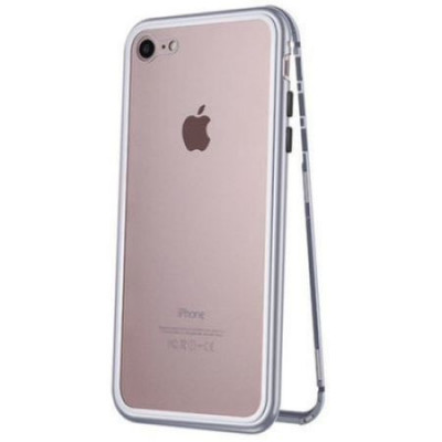Husa Apple iPhone 8 Magnetica 360 grade Silver spate sticla securizata premium foto