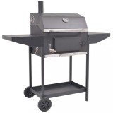Gossi gratar barbecue cu carbuni, afumatoare si raft jos, negru
