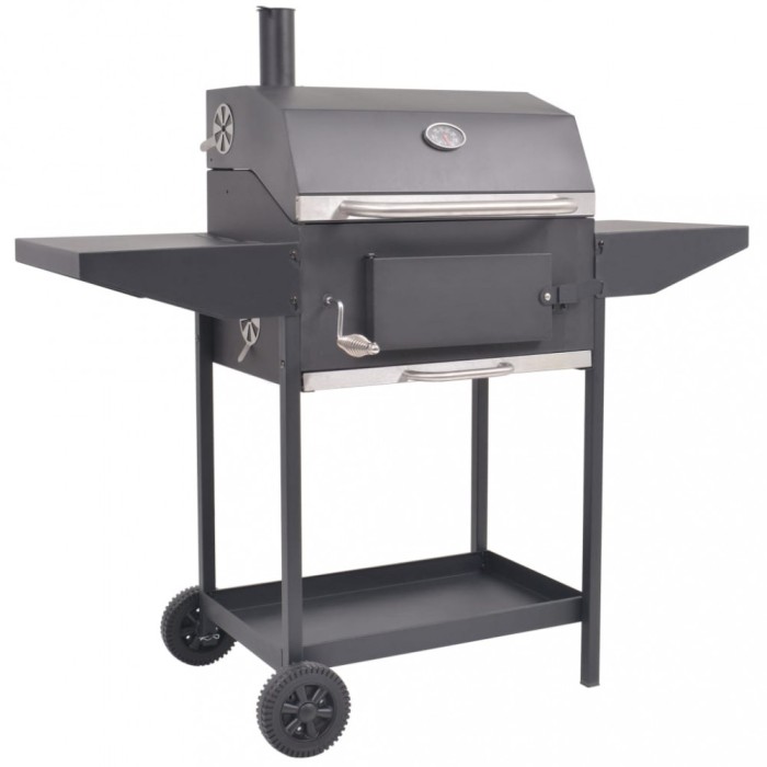 Gossi gratar barbecue cu carbuni, afumatoare si raft jos, negru