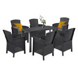 Set Mobilier Gradina Hellma 6+1, Grafit, Rezistent Intemperii, Plastic, 6 Locuri, Masa Patrata 150x90 cm, Perne Incluse